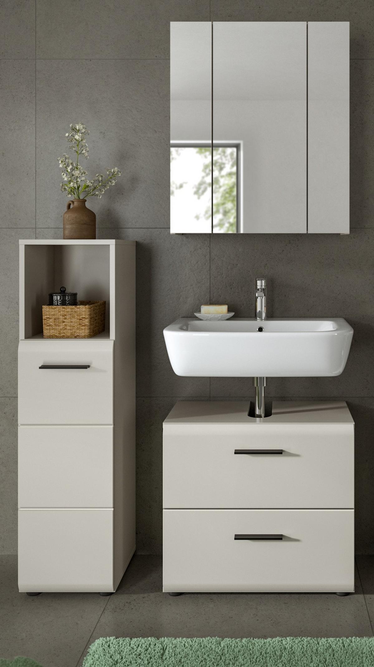 BADMÖBEL-SET Kaschmir 3-teilig 105 cm, Badkombination in modernem Design - Kaschmir/Schwarz, Glas/Holzwerkstoff (105/185/30cm) - Inn.Furn