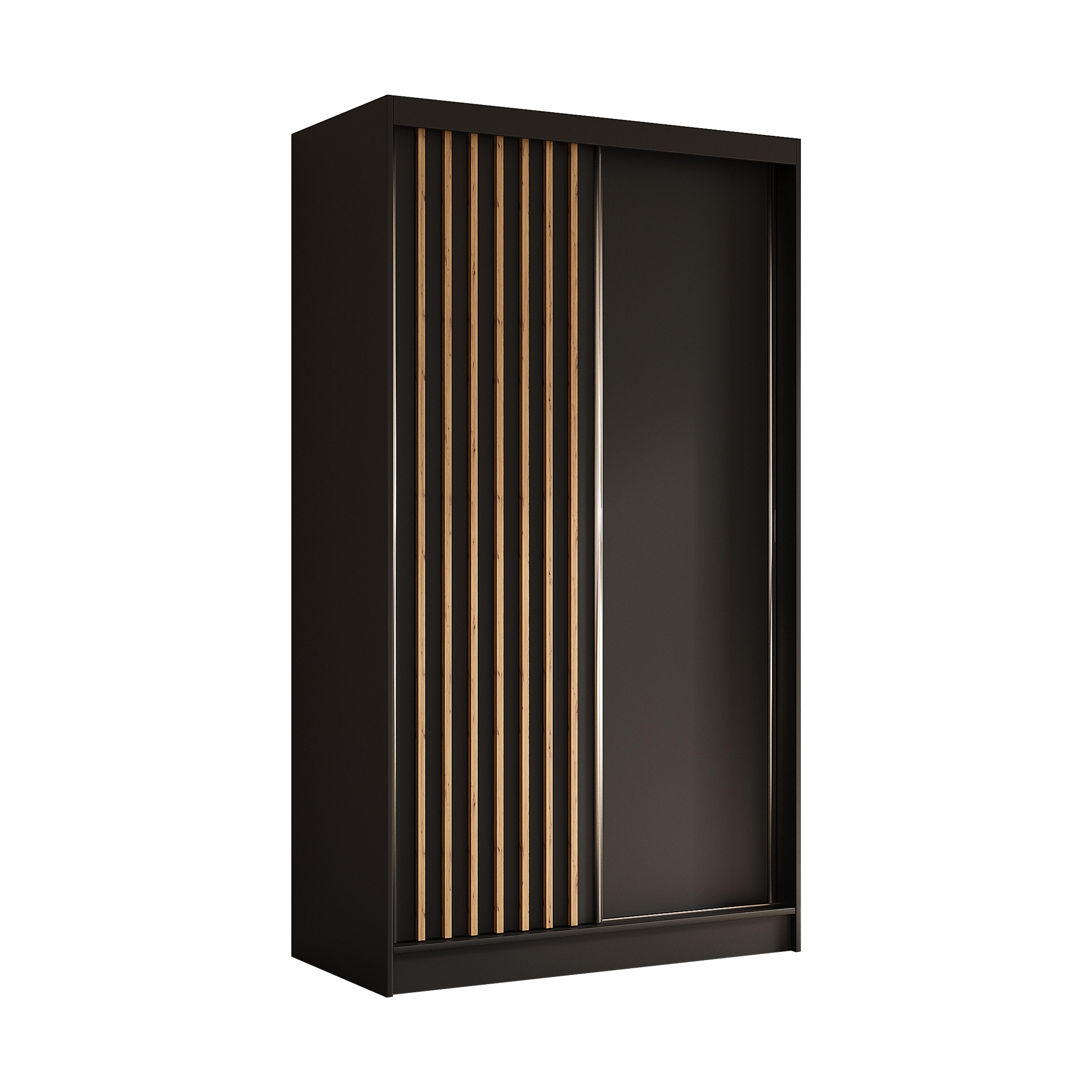 KLEIDERSCHRANK mit furnierten Schiebetüren und Aluminium-Leisten - LABELO - 120 cm Schwarz+Schwarz+Artisan - Schwarz/Eiche Artisan, Holzwerkstoff (120/216/61cm) - ALTDECOR