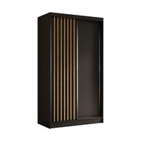 KLEIDERSCHRANK mit furnierten Schiebetüren und Aluminium-Leisten - LABELO - 120 cm Schwarz+Schwarz+Artisan - Schwarz/Eiche Artisan, Holzwerkstoff (120/216/61cm) - ALTDECOR