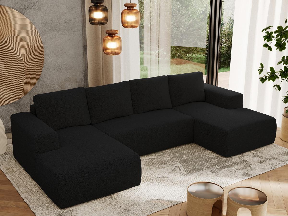 WOHNLANDSCHAFT TRENTINO U Schwarz Boucle - Schwarz, Kunststoff/Textil (334/91/163cm) - MKS