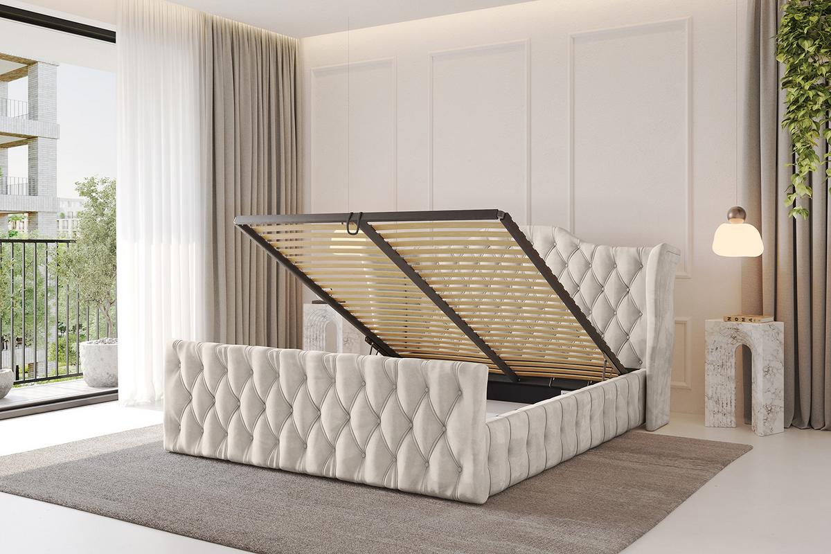 POLSTERBETT mit Bettkasten, Fußteil und Lattenrost, Boxbett mit Matratze H3/H4 - MODY-Z 120x200 Beige - Beige, Holzwerkstoff/Textil (120/200cm) - ALTDECOR