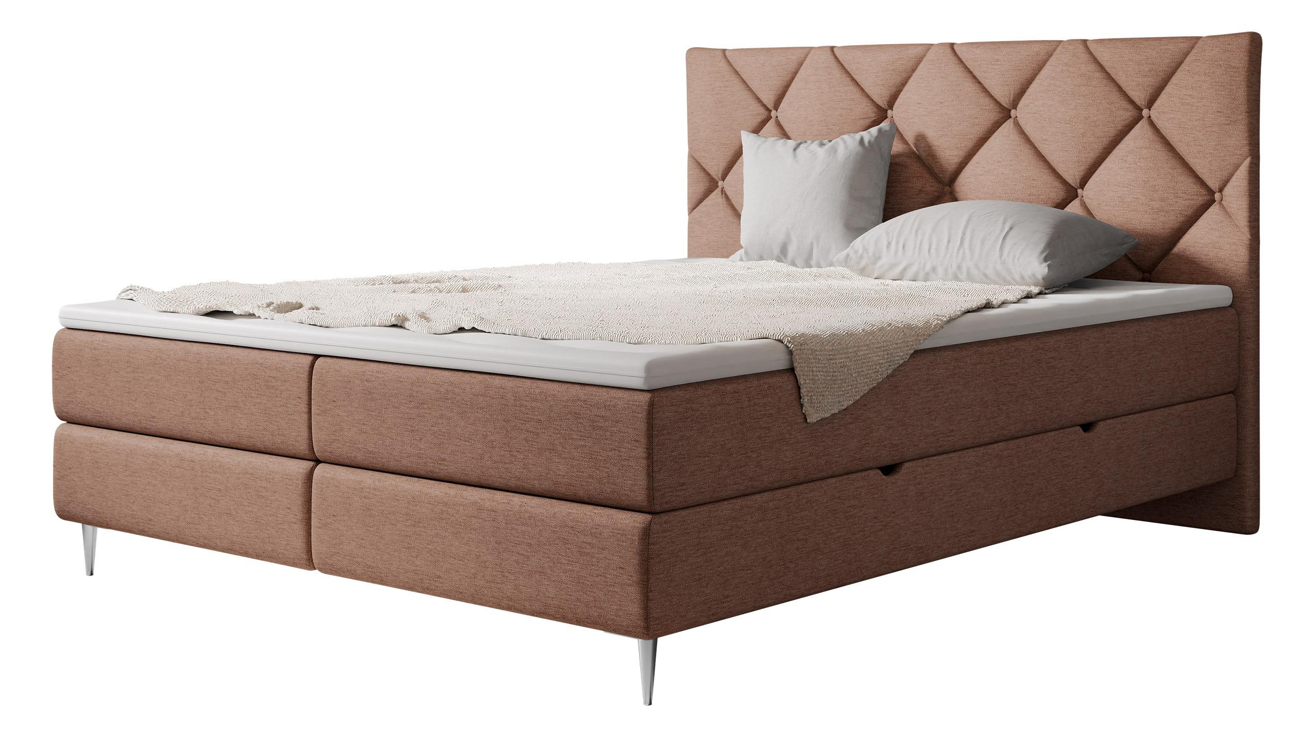 BOXBETT Letra - H3 - Chromfarben/Hellrosa, Holz/Textil (180/200cm) - MIRJAN24