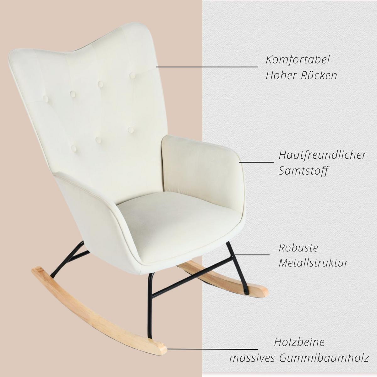 SCHAUKELSESSEL Samt Beige - Eichefarben/Beige, Holz/Textil (84/93/63cm) - Urban Meuble