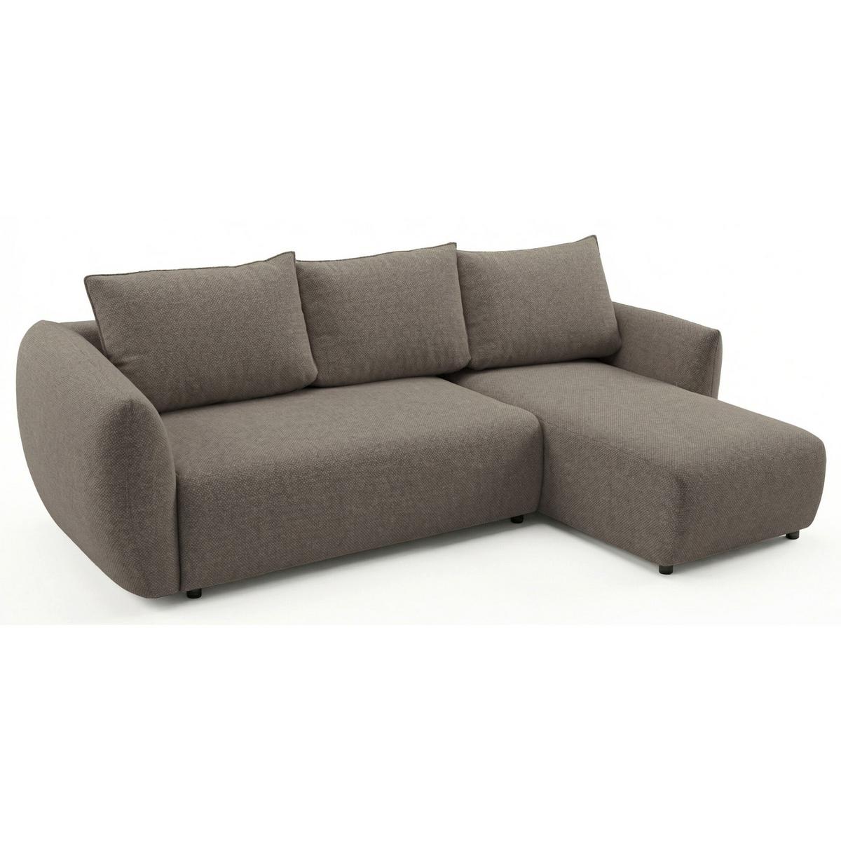 ECKSCHLAFSOFA Zordo HELLBRAUNER CHENILLE RECHTS MIT ZWEI BETTKÄSTEN - Hellbraun/Schwarz, Kunststoff/Textil (170/256cm) - Selsey