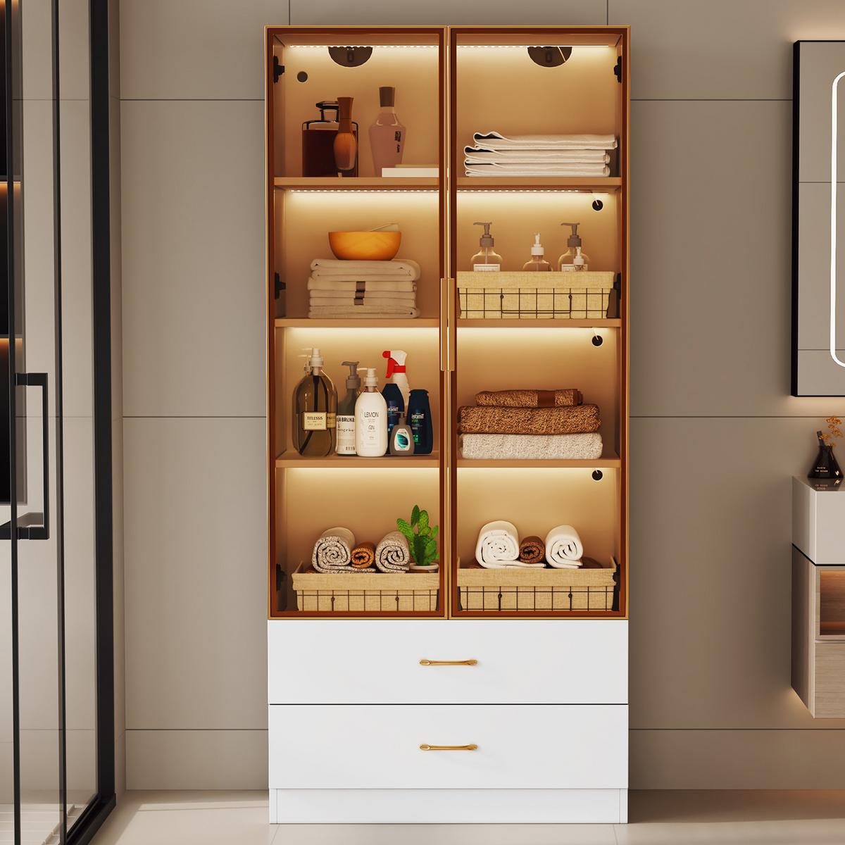 VITRINENSCHRANK in Weiß 74/34.5/170 cm - Weiß, Glas/Holzwerkstoff (34/170/70cm) - Urban Meuble