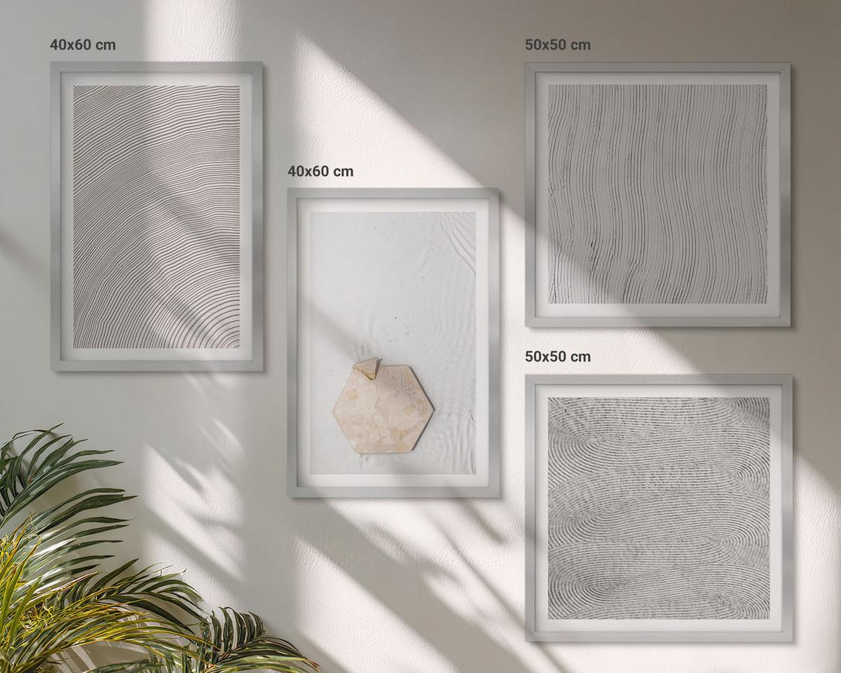 BILDER SET 4er Set - 50x50 cm & 40x60 cm Silberner Rahmen - Leichte Boho-Sandtexturen - Silberfarben, Kunststoff (50/50cm) - TULUP