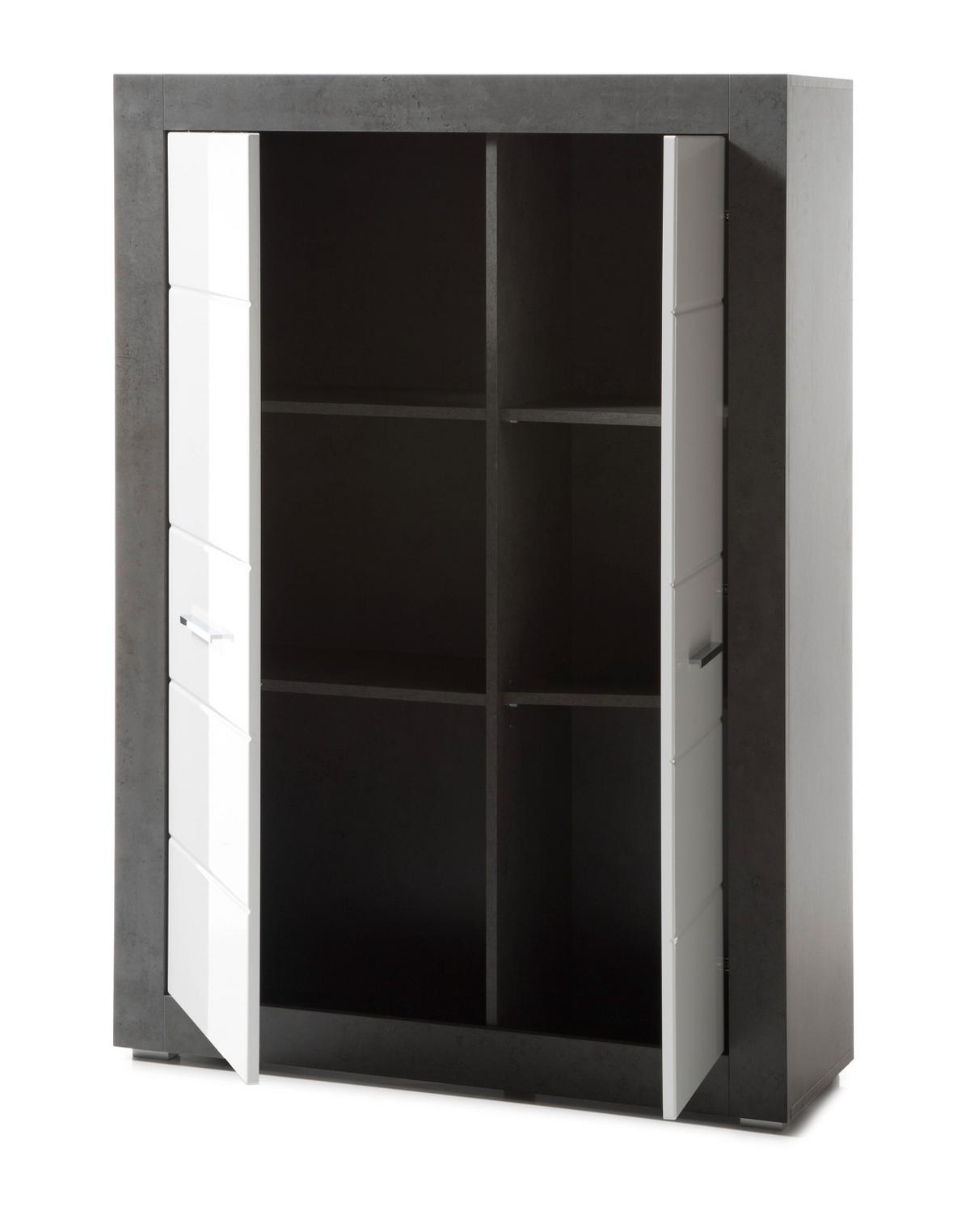 HIGHBOARD weiß Hochglanz, grau Stone 100 cm, Kommode mit 6 Fächern - Chromfarben/Weiß Hochglanz, Holzwerkstoff/Kunststoff (100/142/35cm) - Furn.Design