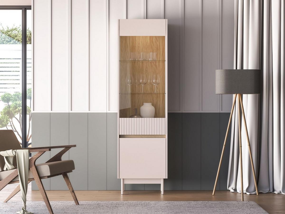 VITRINE Dunea 2-türig Kaschmirgrau/Eichenoptik 55 cm - Taupe, Holzwerkstoff/Metall (55/193/40cm) - Selsey