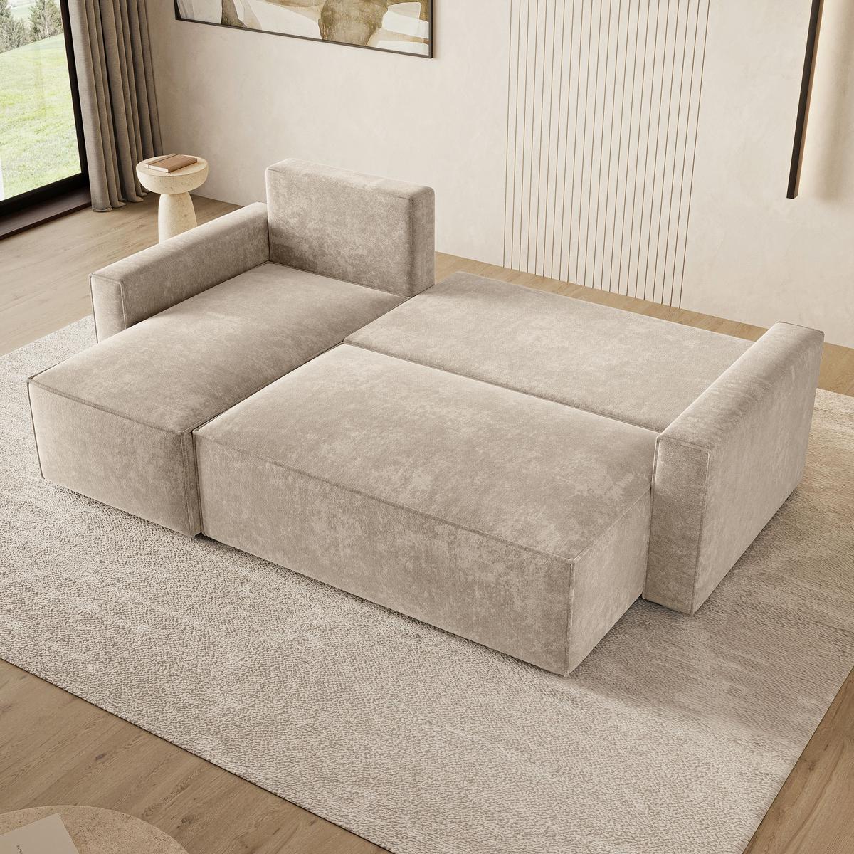ECKSOFA POTARO LM Creme Chenille mit Schlaffunktion - Creme, Holzwerkstoff/Textil (232/140cm) - MASSENO