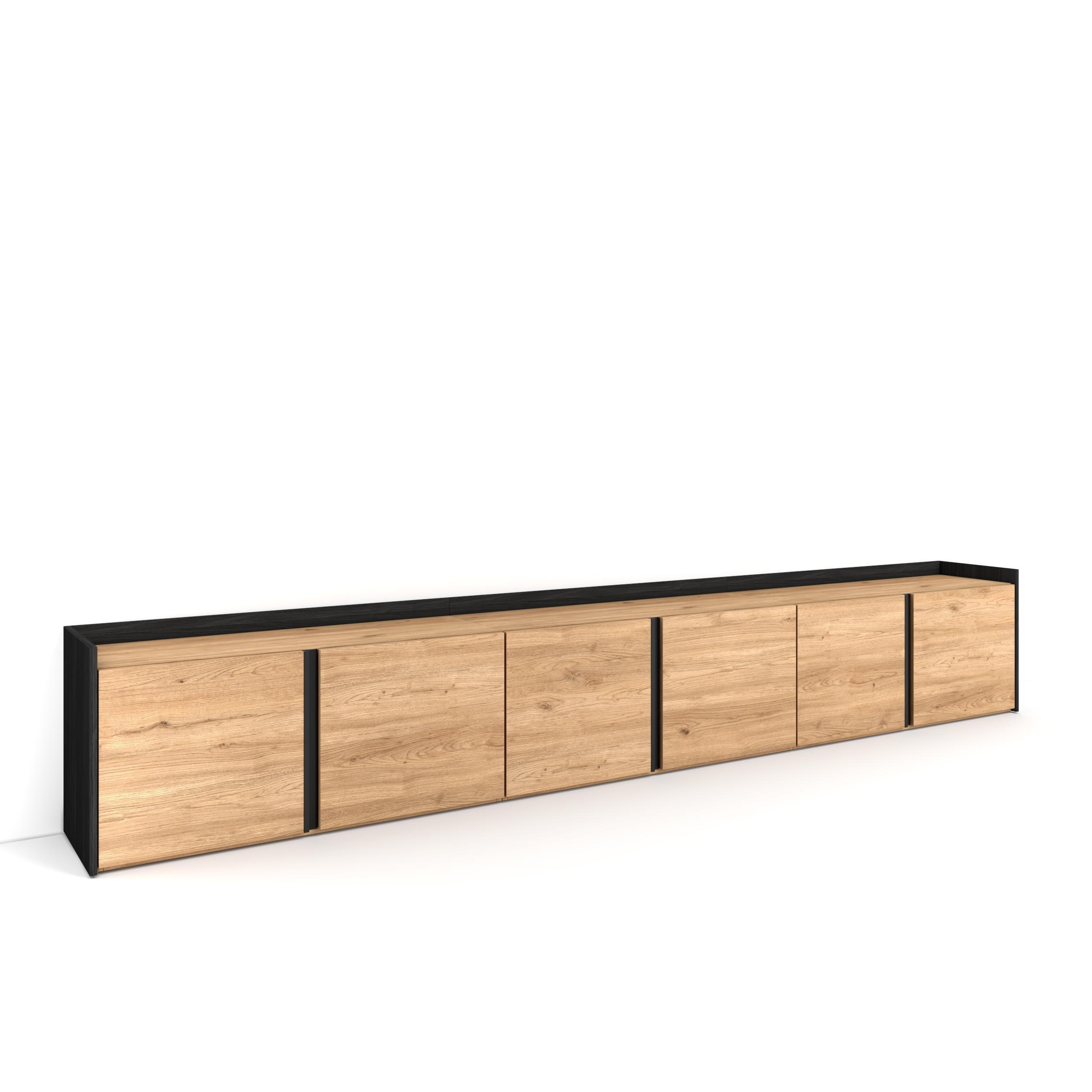 LOWBOARD, Eiche und Schwarz, 309/35/50cm - Braun, Holzwerkstoff (310/50/35cm) - Skraut Home