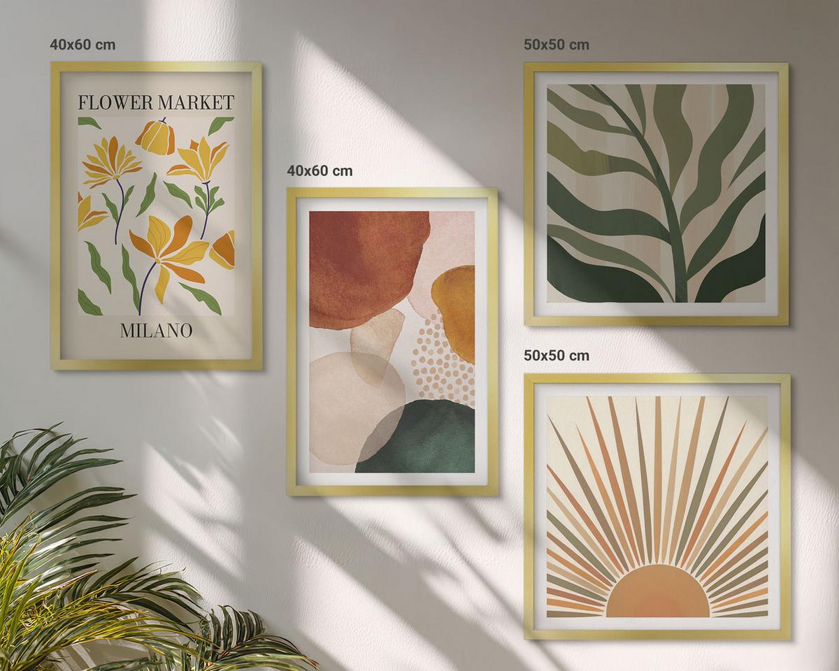 BILDER SET 4er Set - 50x50 cm & 40x60 cm Goldrahmen - Abstrakte Blumenmotive - Goldfarben, Kunststoff (50/50cm) - TULUP