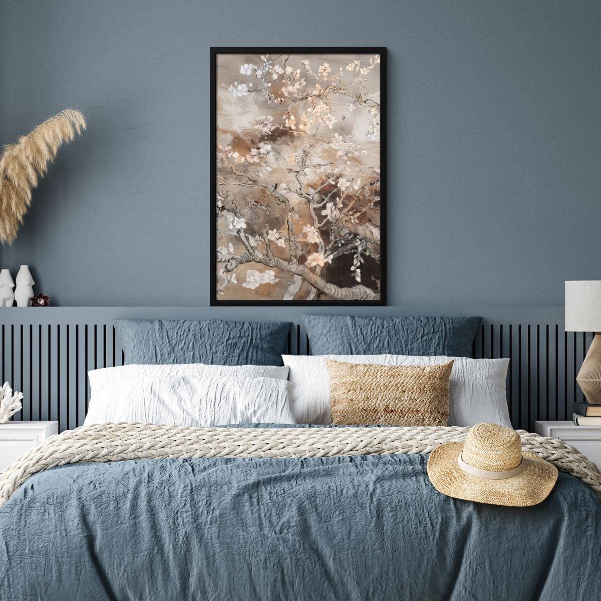POSTER MIT RAHMENGERAHMTES BILD Mandelblüte - Kunst - Van Gogh - Beige - Abstrakt 60x90 cm - Braun, Papier (60/90cm) - MuchoWow
