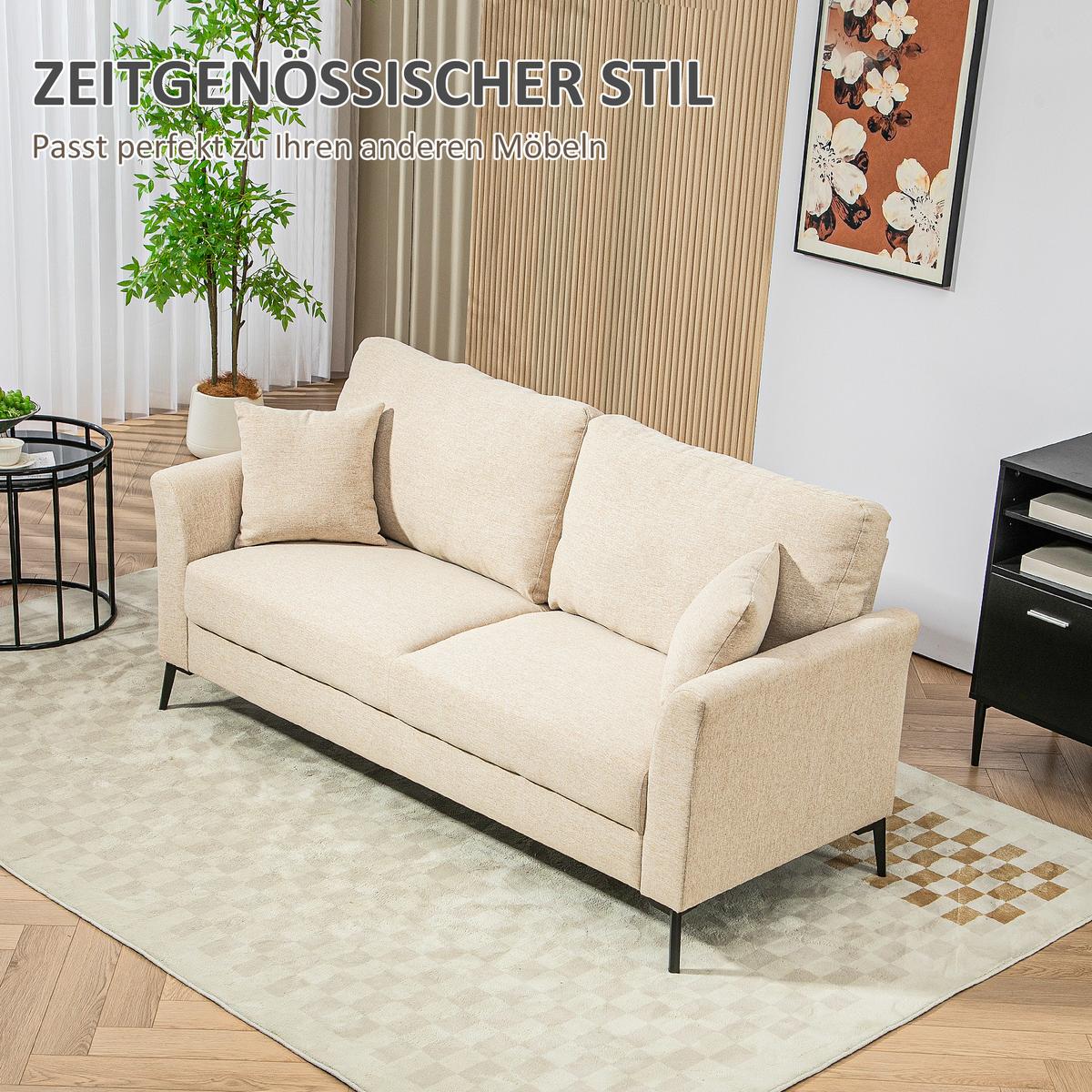 2-SITZER-SOFA, Couch mit Leinenoptik, Metallbeine, Polstersofa Doppelsofa - Beige/Schwarz, Textil/Metall (80/89/179cm) - HOMCOM