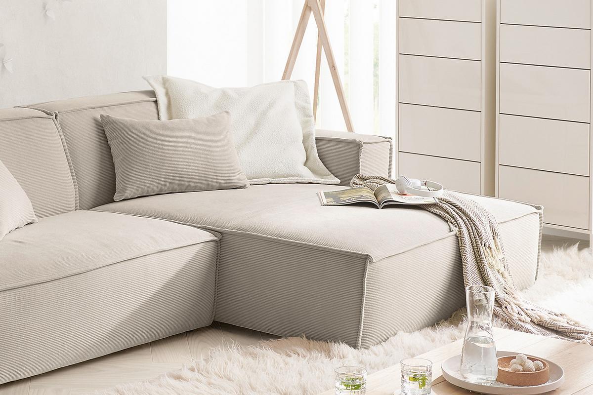 ECKSOFA SAMU Beige Cord - Beige/Schwarz, Textil (276/168cm) - KAWOLA