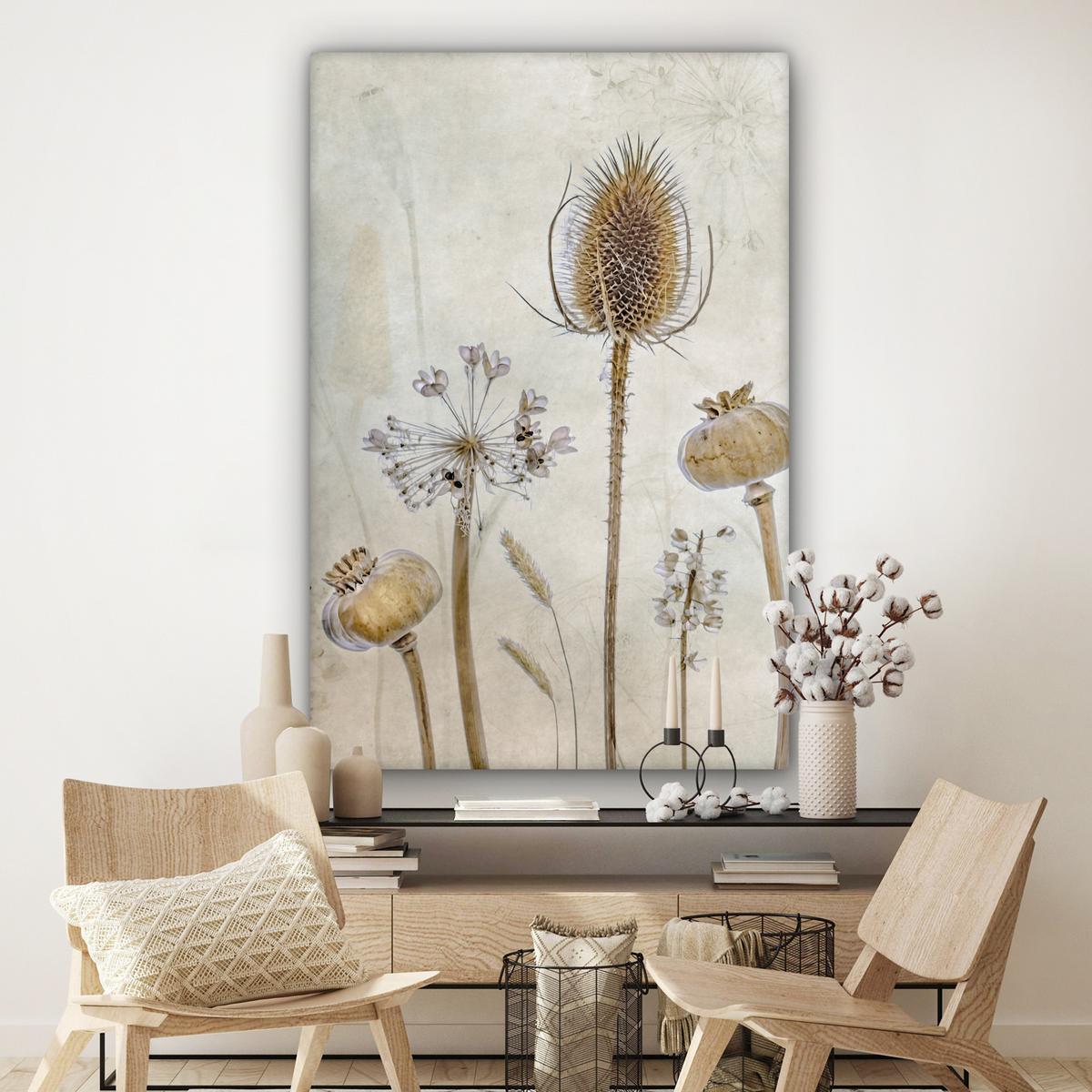 LEINWANDBILD Blumen - Aquarell - Stilleben - Braun - Vintage Deko Groß 90x140 cm - Beige, Textil (90/140cm) - MuchoWow
