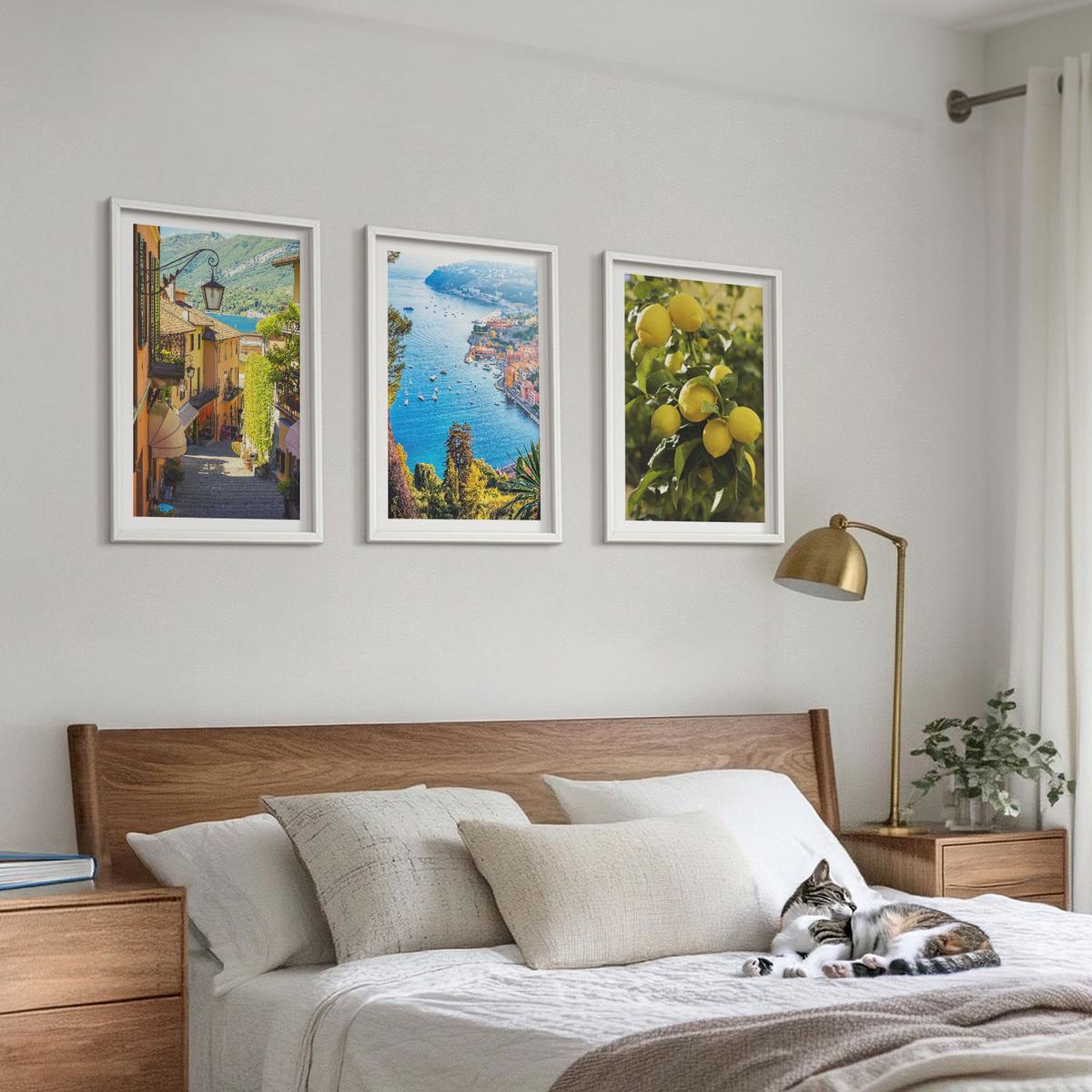 BILDER SET 3er Set - 40x60 cm Weißer Rahmen - Straßen am Meer, ein Meer aus Zitronen - Weiß, Kunststoff (40/60cm) - TULUP