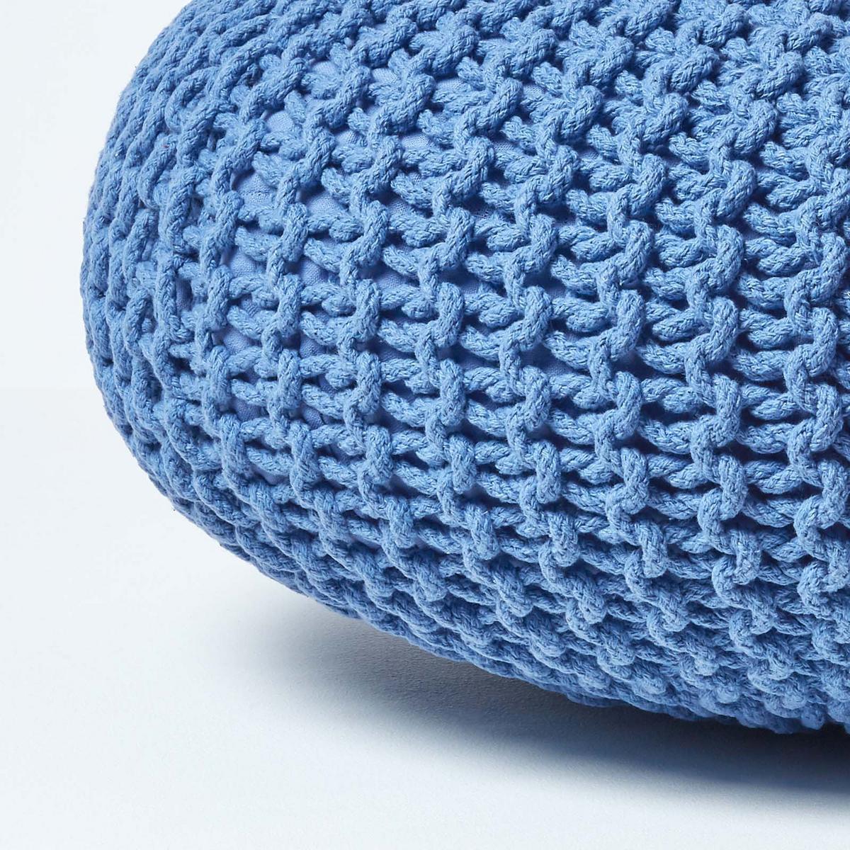 STRICK-POUF blau, Bodenkissen rund 70/70/23 cm - Blau, Textil (70/23/70cm) - Homescapes