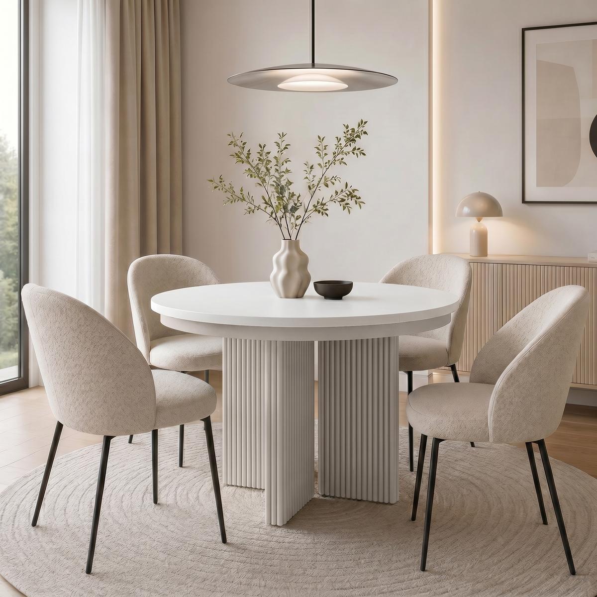 ESSTISCH Prestige runder Design-Tisch, ausziehbar Ø 100–180 cm, Weiß+Kaschmir - Kaschmir/Weiß, Metall (100/100/77cm) - Beautysofa