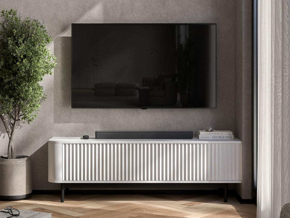 TV-LOWBOARD Aurora Weiß matt 140 cm mit Metallrahmen - Schwarz/Weiß, Holzwerkstoff/Metall (140/44/35cm) - Meble Lindner