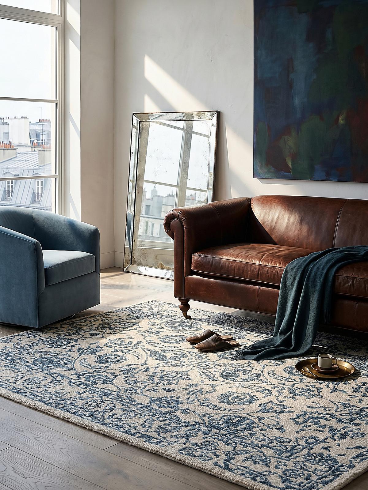WOLLTEPPICH SOAR, im Vintage-Stil, Türkis-Beige, 120 x 170 cm - Blau, Textil (120/170cm) - KADIMA DESIGN