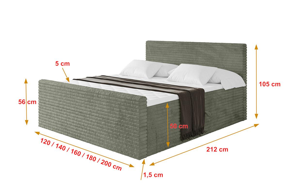 BOXBETT mit Matratze H3 und Lattenrost - TOLO-Z-v1 - 160x200 Cord - Olive - Olivgrün, Holzwerkstoff (160/200cm)