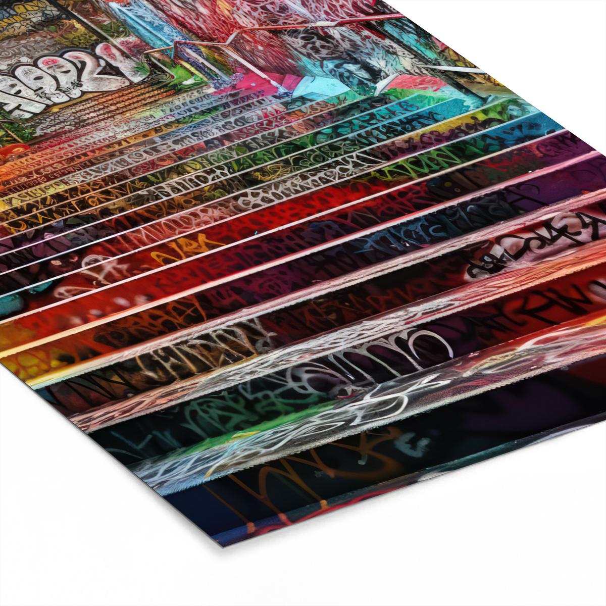 POSTER MIT RAHMEN Treppe - Graffiti - Farben - Kunst Bilderrahmen 30x40 cm - Multicolor, Papier (30/40cm) - MuchoWow