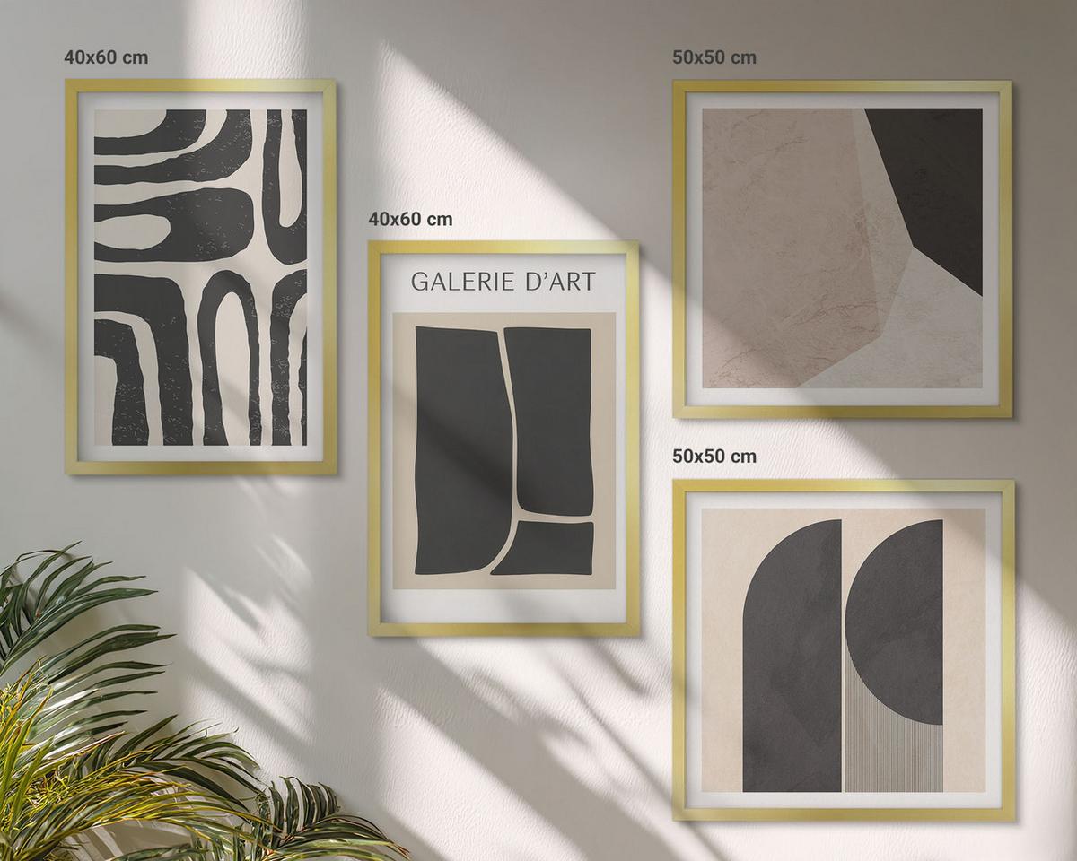BILDER SET 4er Set - 50x50 cm & 40x60 cm Goldrahmen - Abstrakte minimalistische Poster - Goldfarben, Kunststoff (50/50cm) - TULUP