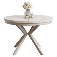 AUSZIEHTISCH MILTON 90-166/76 cm mit Metallgestell und Zarge, Kaschmir / Bianco Marmor - Kaschmir/Perlmutt, Holzwerkstoff/Metall (90/90/76cm) - Idohome