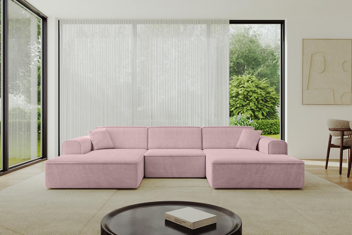 WOHNLANDSCHAFT IREA-U1-v3 - 301x165x77 cm Rosa - Rosa, Holzwerkstoff/Textil (301/77/165cm) - ALTDECOR