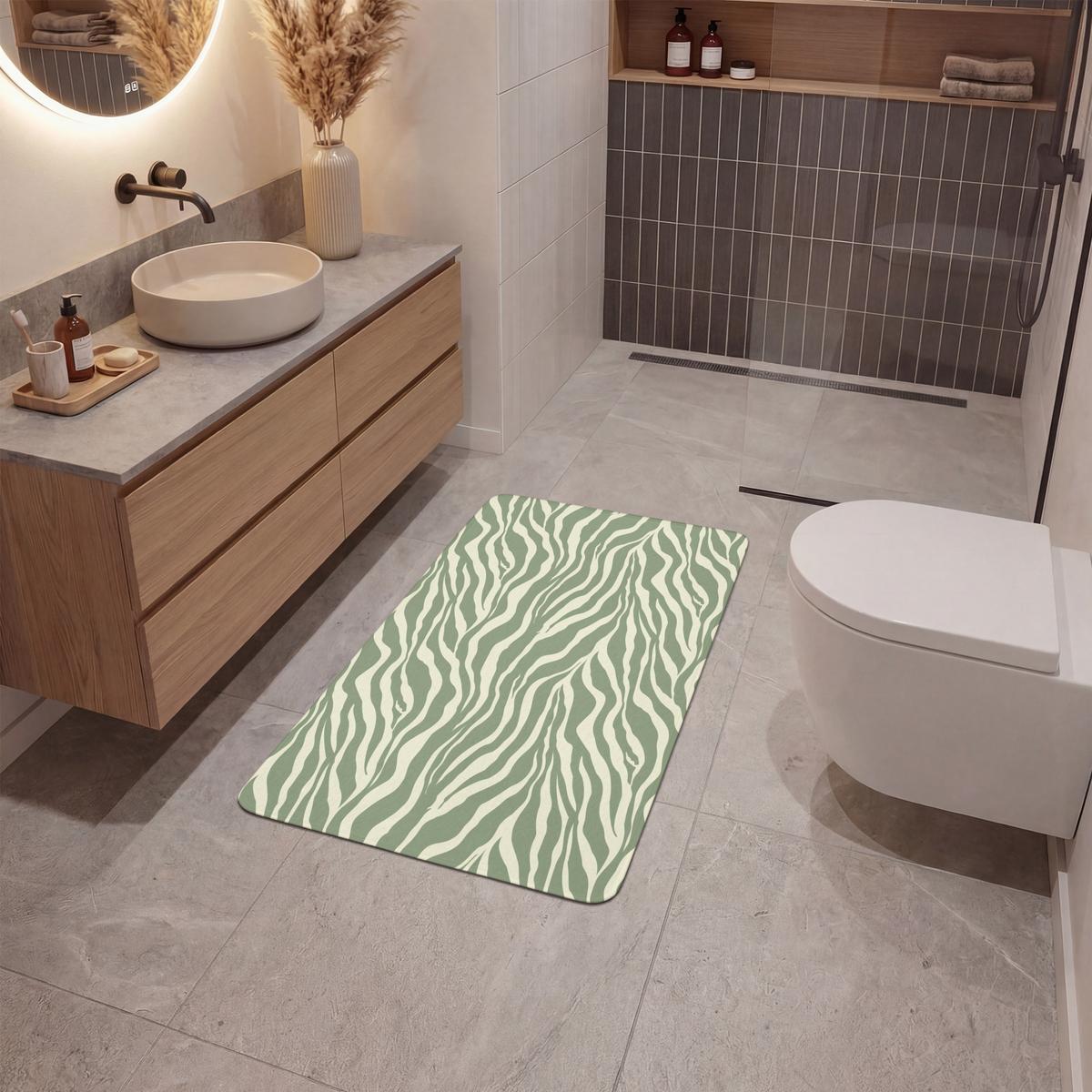 BADEMATTE Zebra - Motiv - Grün 60x90 cm - Salbeigrün, Textil (60/90cm) - OnlyWow