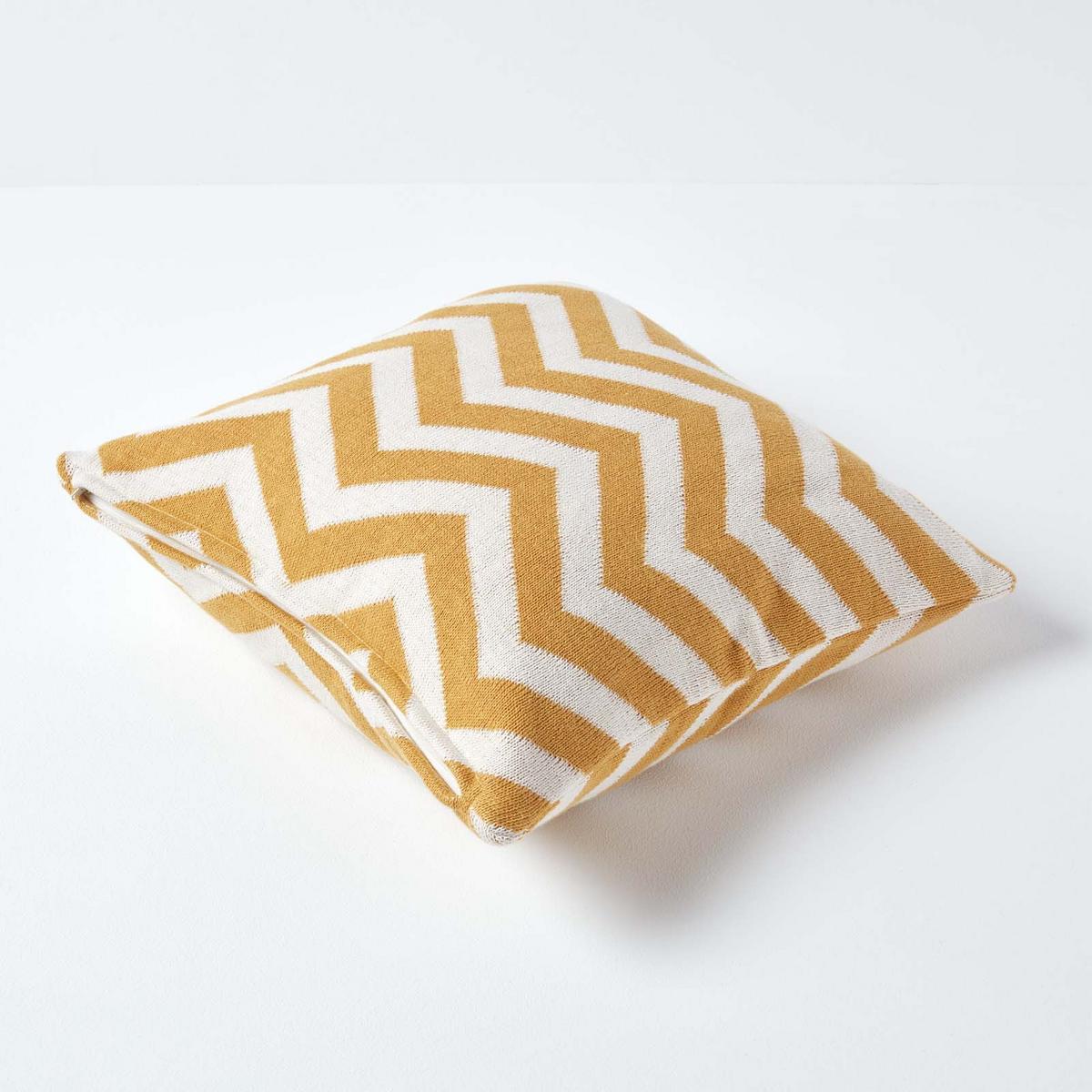 KISSENHÜLLE Zickzack-Muster 45/45 cm - Dunkelgelb, Textil (45/45cm) - Homescapes