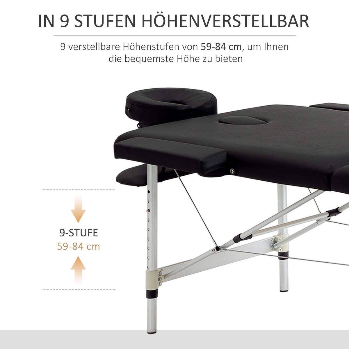 MASSAGELIEGE Kunstleder Aluminium Schwarz - Schwarz, Metall (90/84/210cm) - HOMCOM