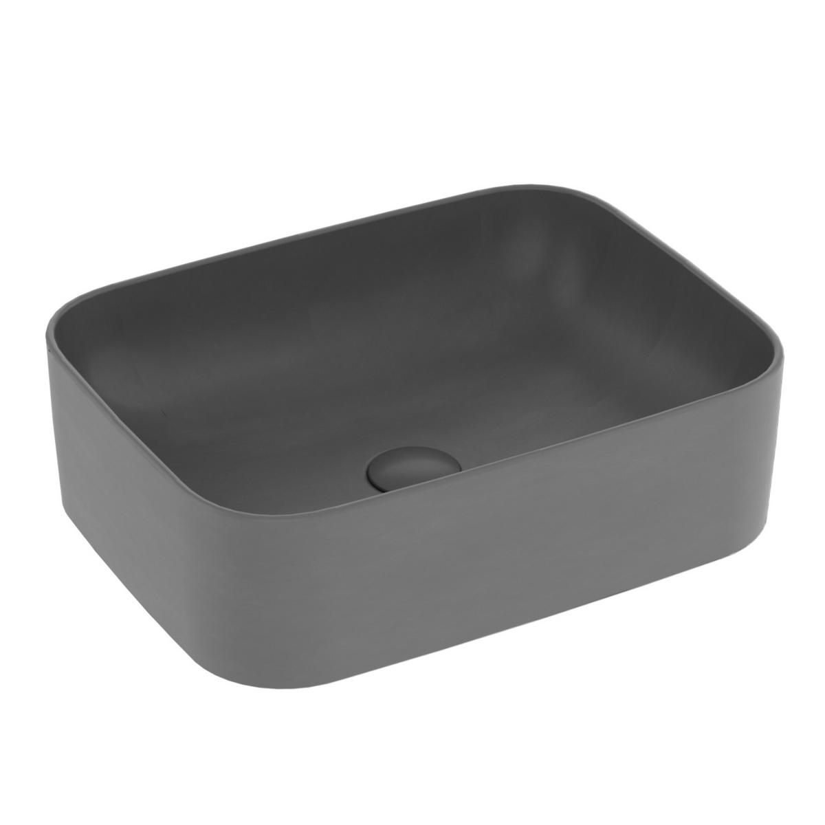 WASCHBECKEN Keramik Rechteck Abgerundete Matt Dunkelgrau 50,5 / 38 / 15 cm - Schwarz, Keramik (50.5/15/38cm) - EMKE