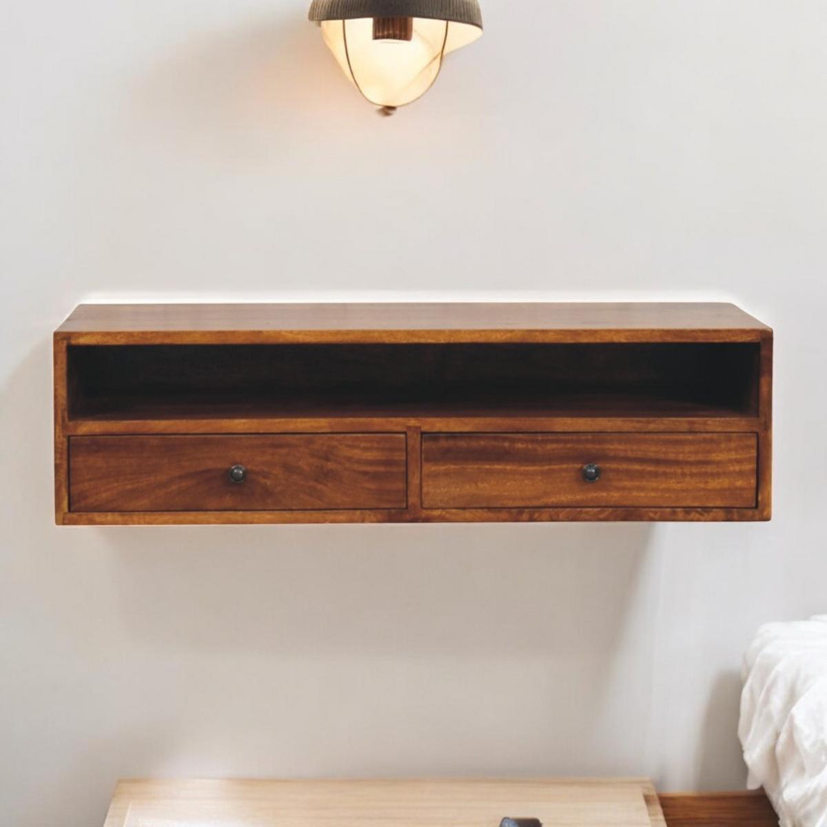 MEDIENEINHEIT mit Kastanien-Finish, 2 Schubladen, 1 offene Ablage, Braun - Braun, Holz (88/24/32cm) - Artisan Furniture