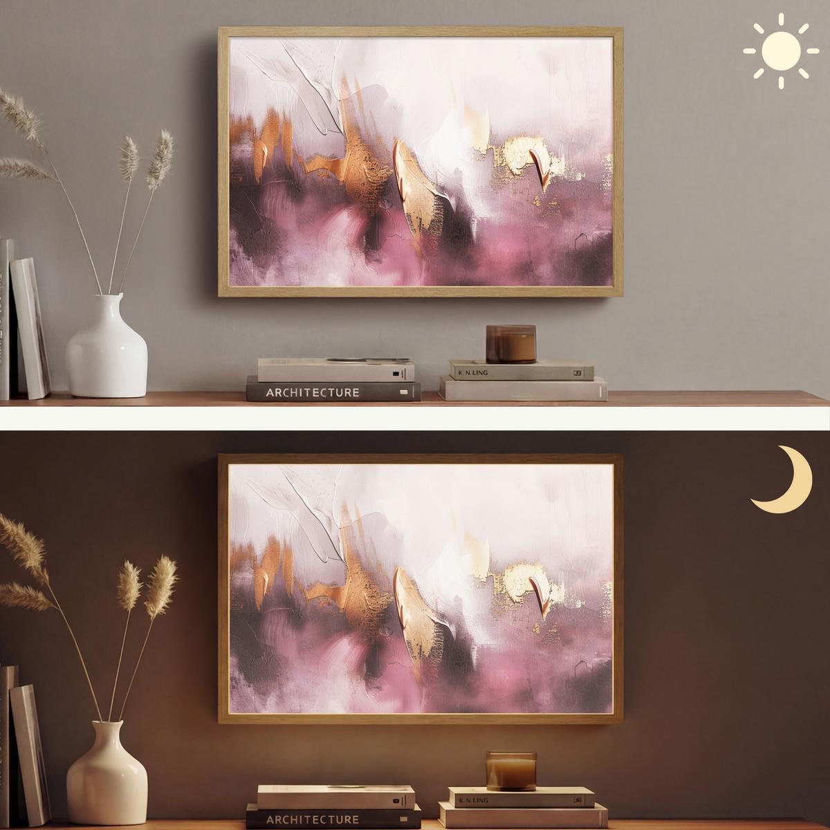 WANDLEUCHTE MIT AKKU Lila - Abstrakt - Farbe - Gold 60x40 cm - Mauve, Holzwerkstoff (60/40/8cm) - OnlyWow