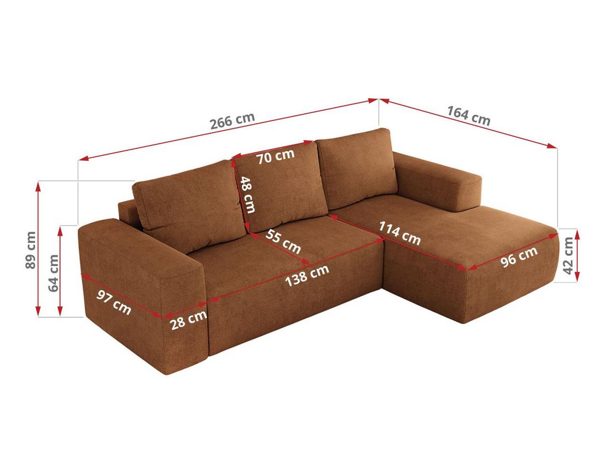 ECKSOFA TRENTINO L Orange Stukture - Rechts - Schwarz/Orange, Kunststoff/Textil (164/266cm) - MKS