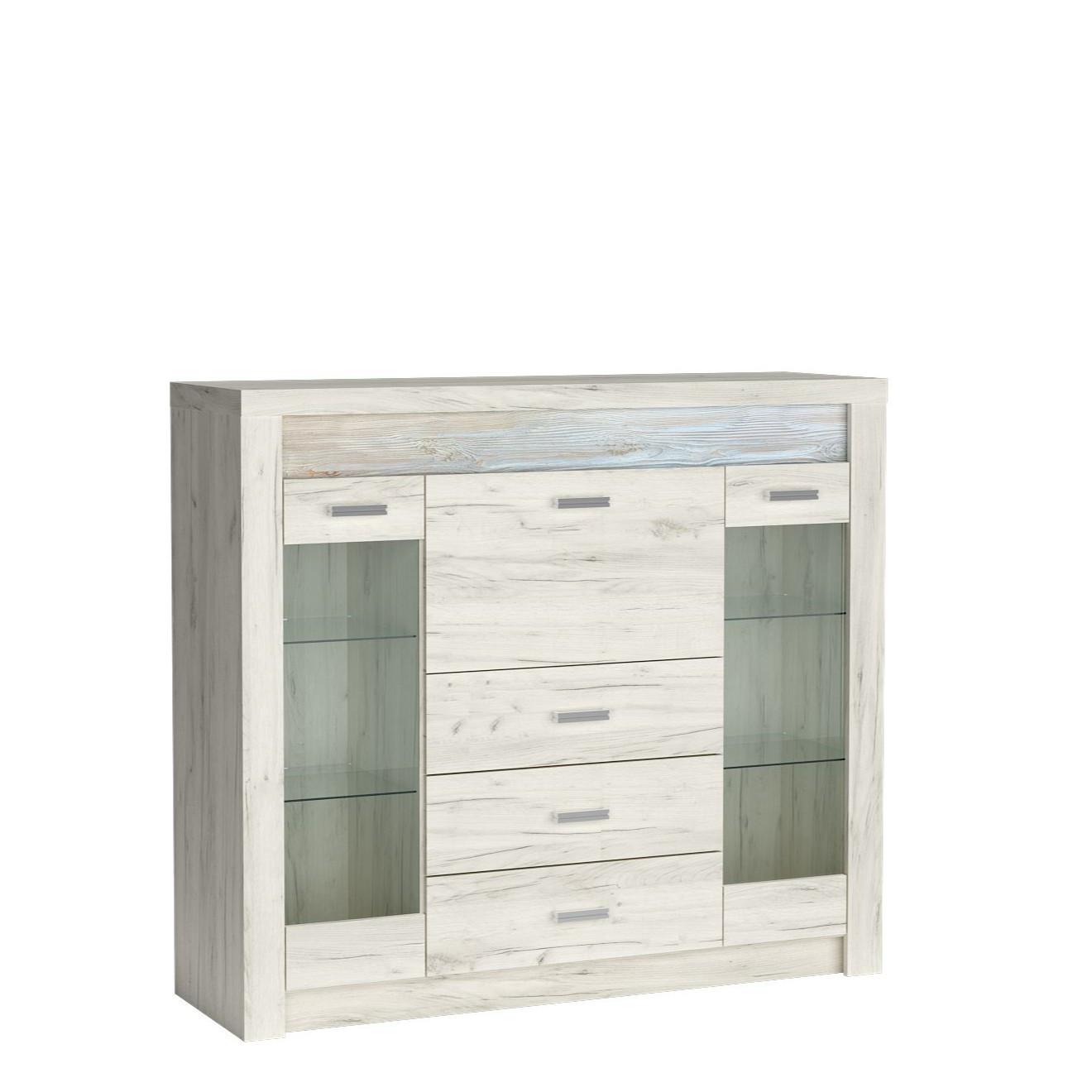 VITRINE ZERI 122 / 137 cm in Eiche Bianco - Eiche Bianco, Holzwerkstoff (137/122/42cm) - MASSENO