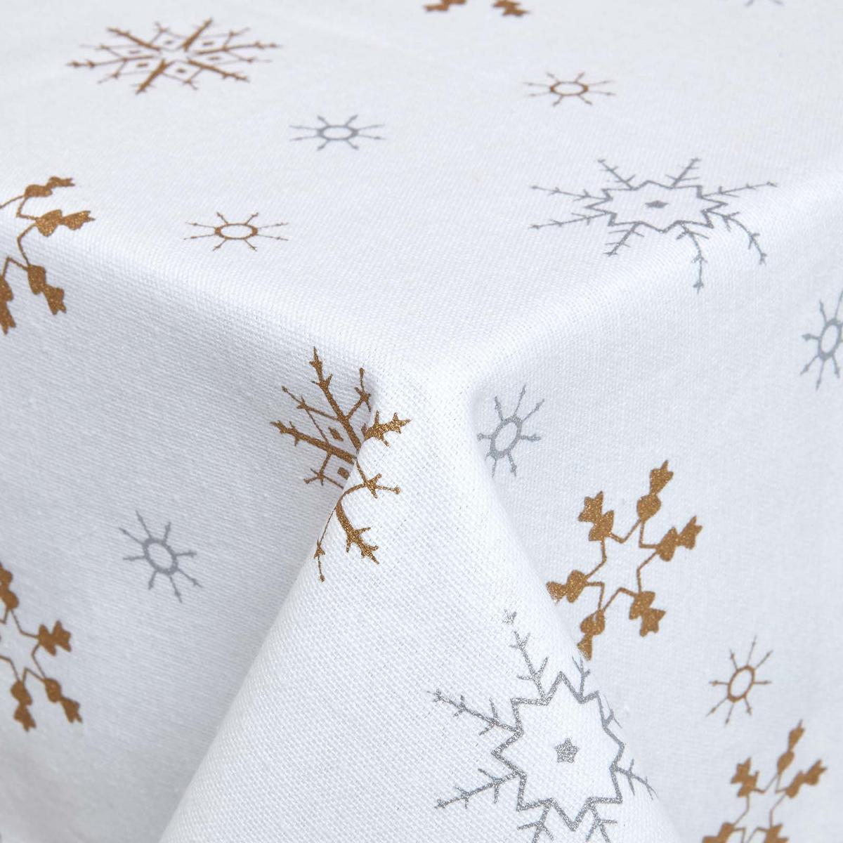 TISCHDECKE Weihnachten, weiß-gold mit Schneeflocken, 137/137 cm - Weiß, Textil (137/137cm) - Homescapes
