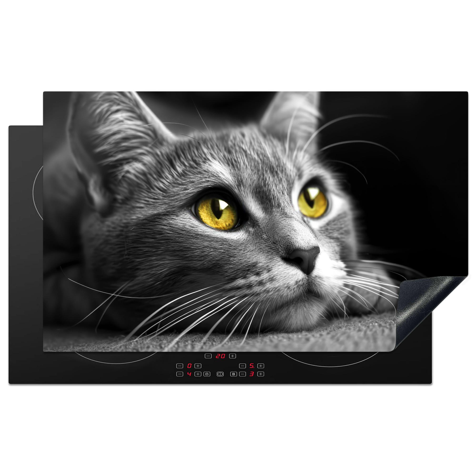 HERDABDECKPLATTE Katze - Grau - Tiere - Katze Induktionsmatte 83x51 cm - Grau, Kunststoff (83/51.5/0.2cm) - MuchoWow