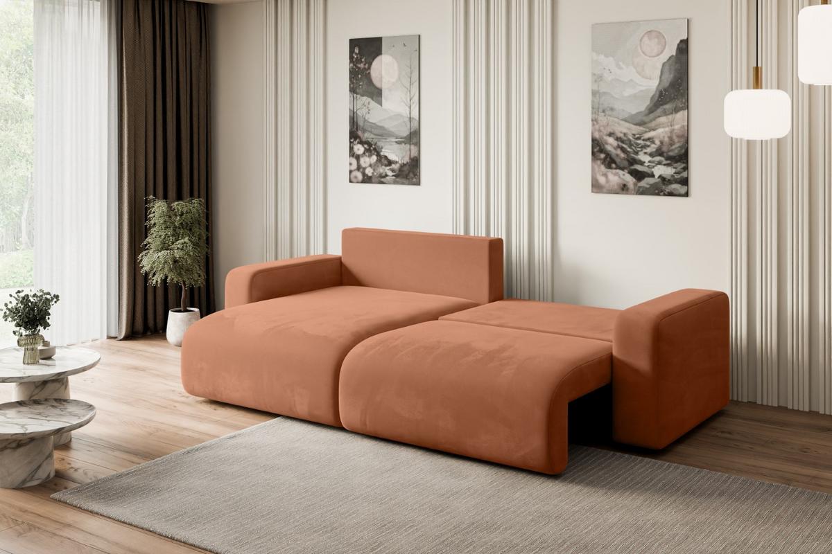 ECKSOFA mit Schlaffunktion und Bettkasten KLEEA-L - 247x143x83 cm Koralle Velours - Koralle/Schwarz, Holzwerkstoff/Kunststoff (247/143cm) - ALTDECOR
