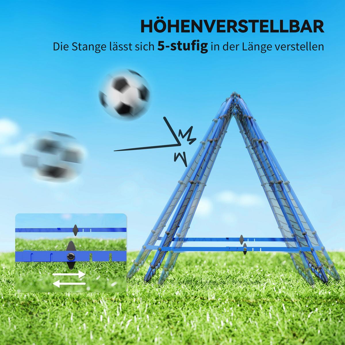 FUSSBALL Rebounder Kickback Tor Rückprallwand beidseitiger Trainingsnetz Stahl - Blau, Metall (95/100cm) - HOMCOM