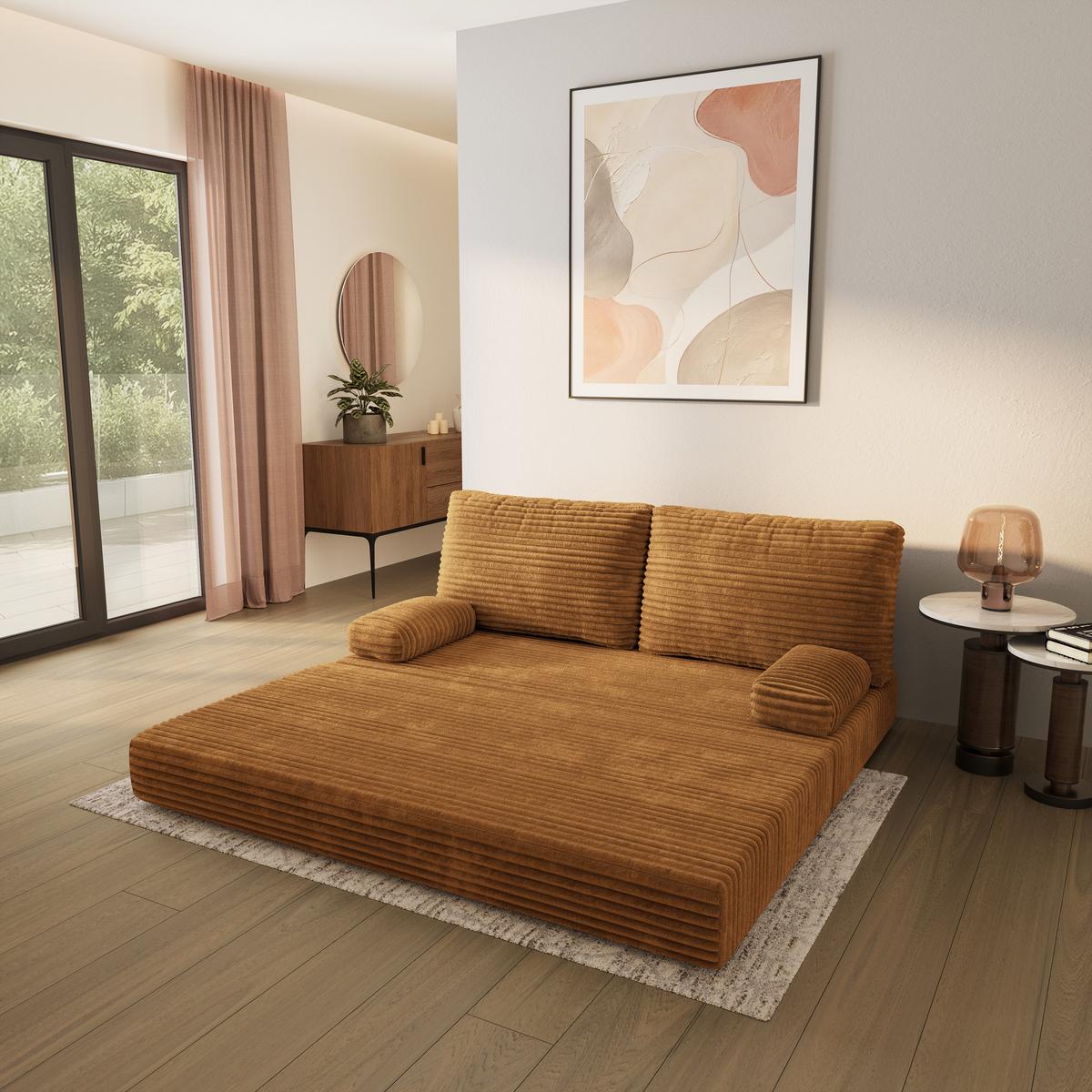 BETTSOFA SILAR aus Schaumstoff Kordstoff Orange Schlaffunktion - Orange, Textil (170/86/80cm) - MASSENO