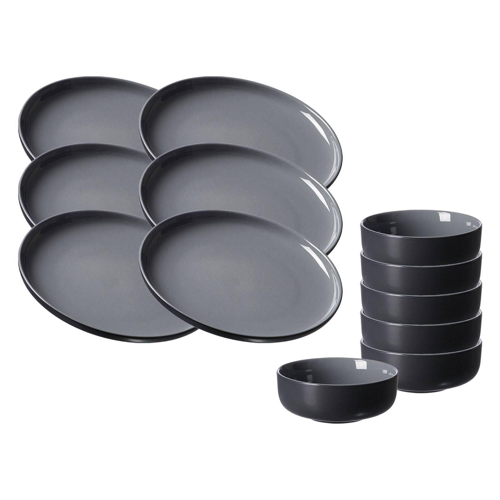 FRÜHSTÜCKSSET Jasper schwarz 12er Set - Schwarz, Keramik (2/2/2cm) - Ritzenhoff Breker