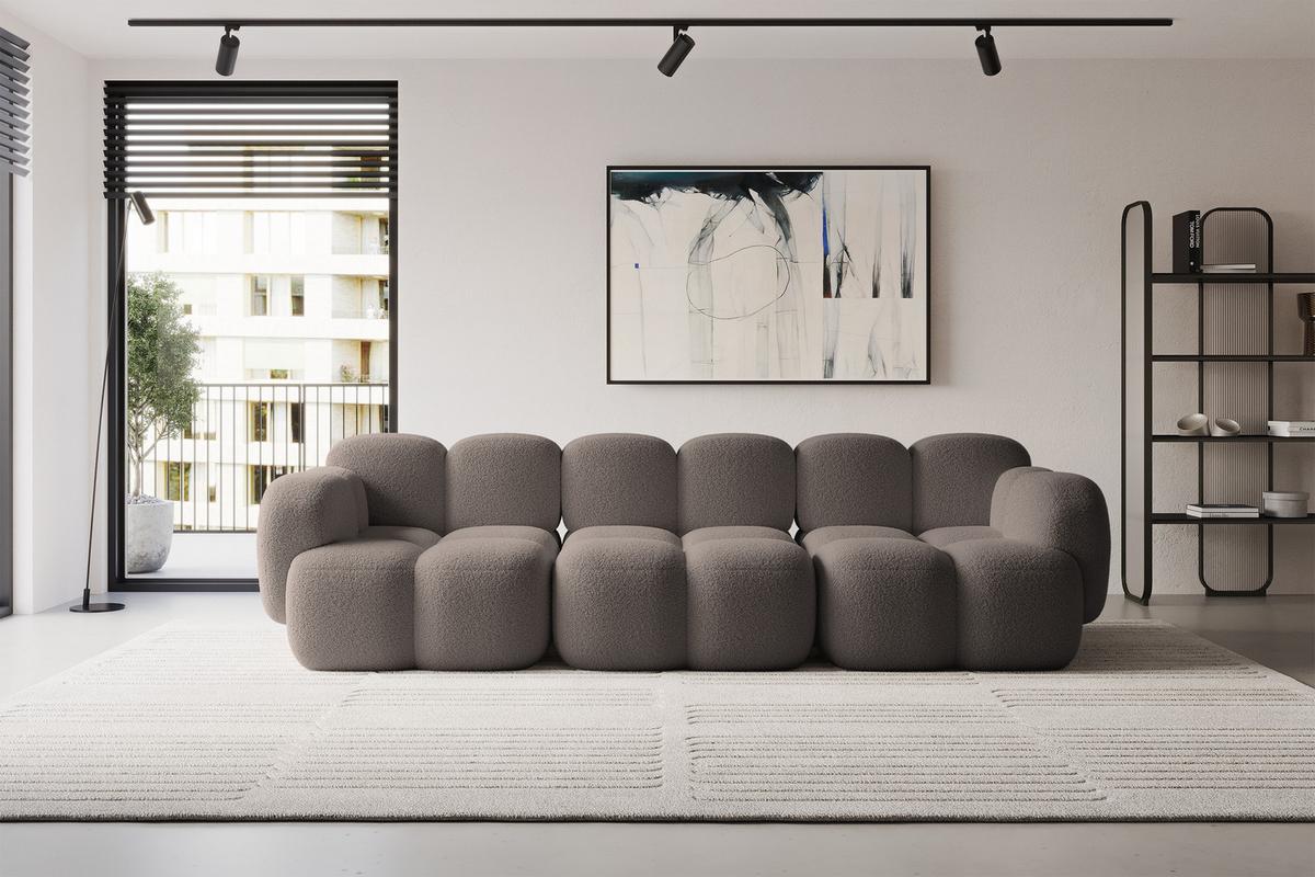 3-SITZER modulares Sofa Miko-S2 300x118x75 cm Braun Bouclé - Dunkelbraun/Schwarz, Holzwerkstoff/Kunststoff (300/75/118cm) - ALTDECOR