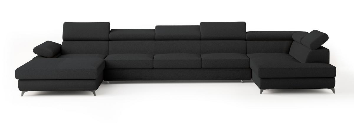WOHNLANDSCHAFT MONTIVA Schwarz Boucle-Stoff mit Schlaffunktion - Schwarz, Holz (410/89/190cm) - MASSENO