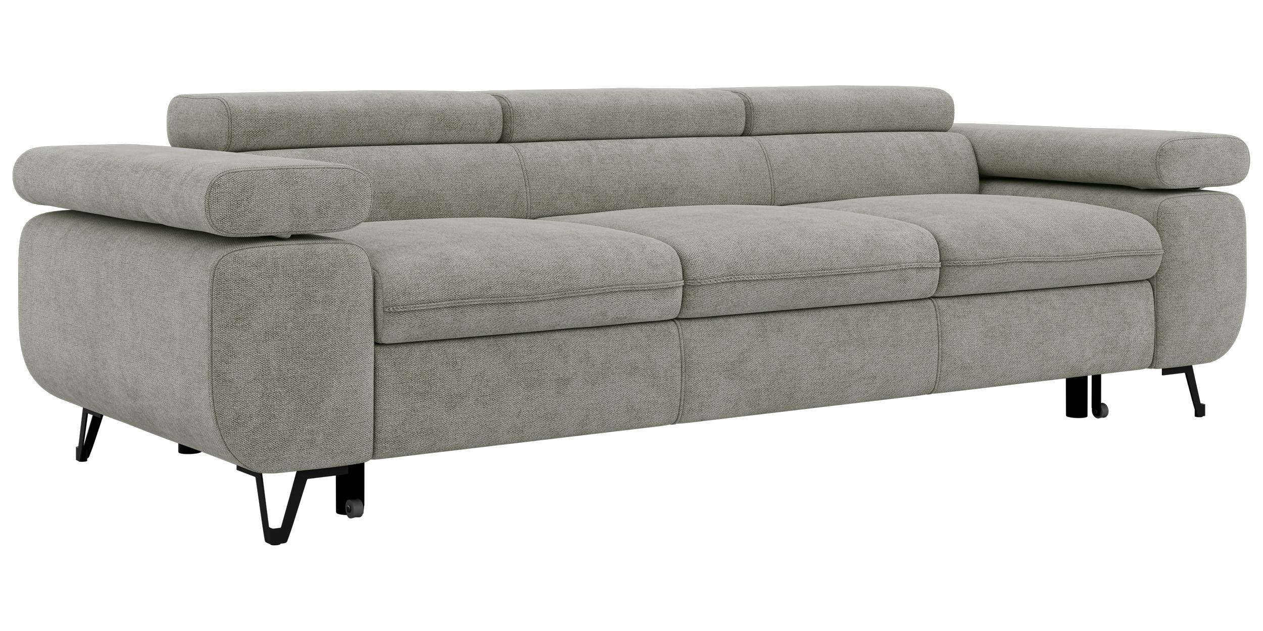 3-SITZER SOFA PETER mit Schlaffunktion - Hellgrau Stukture - Hellgrau/Schwarz, Textil/Metall (262/76/99cm) - MKS