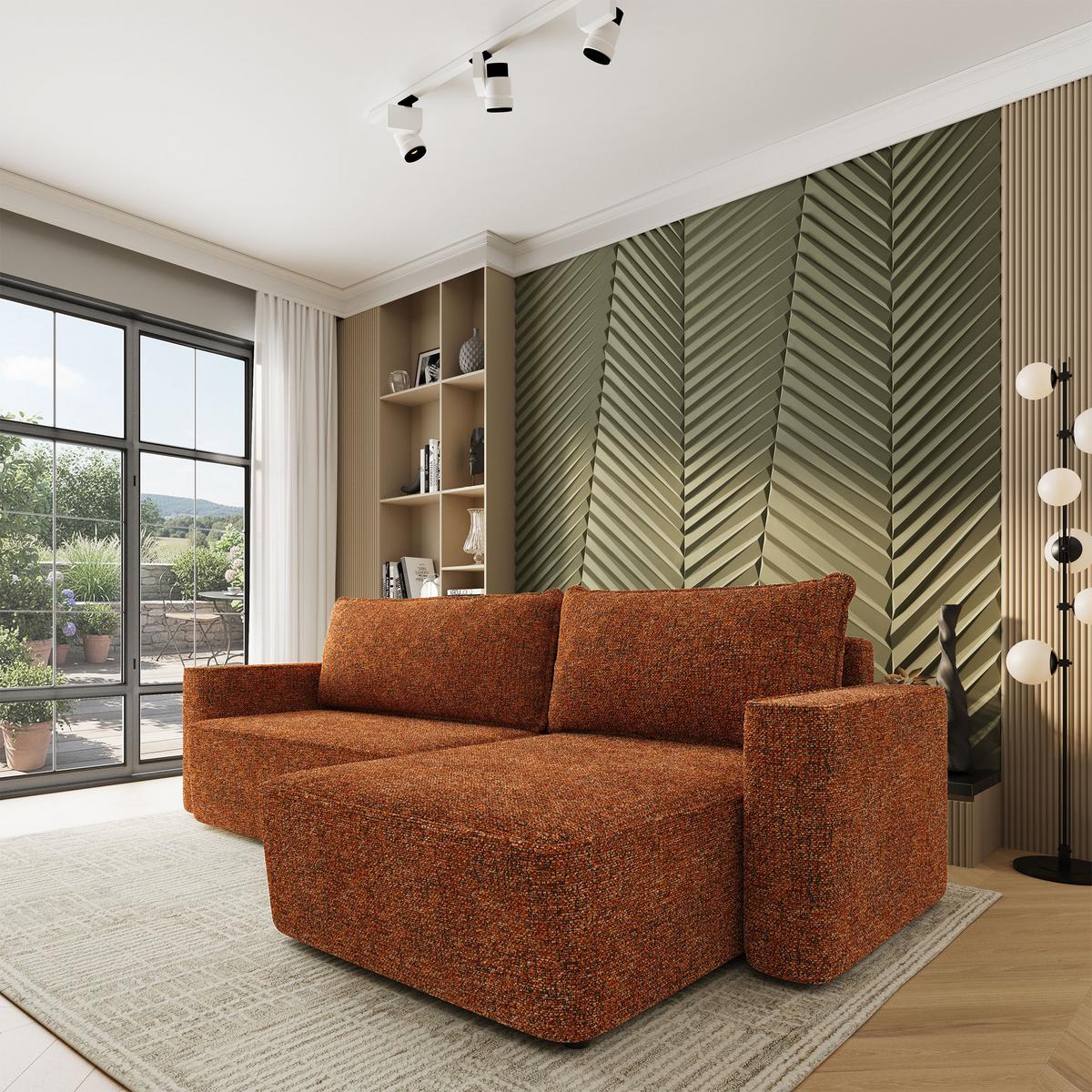 ECKSOFA BELARO BL Orange Chenille mit Schlaffunktion - Orange, Holz/Textil (280/162cm) - MASSENO