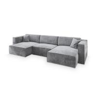 WOHNLANDSCHAFT SARMO M Hellgrau Velours-Stoff mit Schlaffunktion - Hellgrau/Grau, Holz/Kunststoff (347/70/148cm) - MASSENO