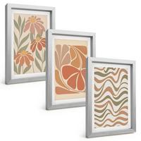 BILDER SET 3er Set - 20x30 cm Silberner Rahmen - Abstrakte Pastellblumen - Silberfarben, Kunststoff (20/30cm) - TULUP