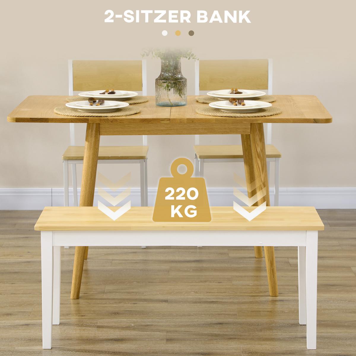 SITZBANK 2-Sitzer Essbank Holzbank, Küchenbank für Eingang bis 220 kg belastbar - Naturfarben/Weiß, Holz (36/45/102cm) - HOMCOM